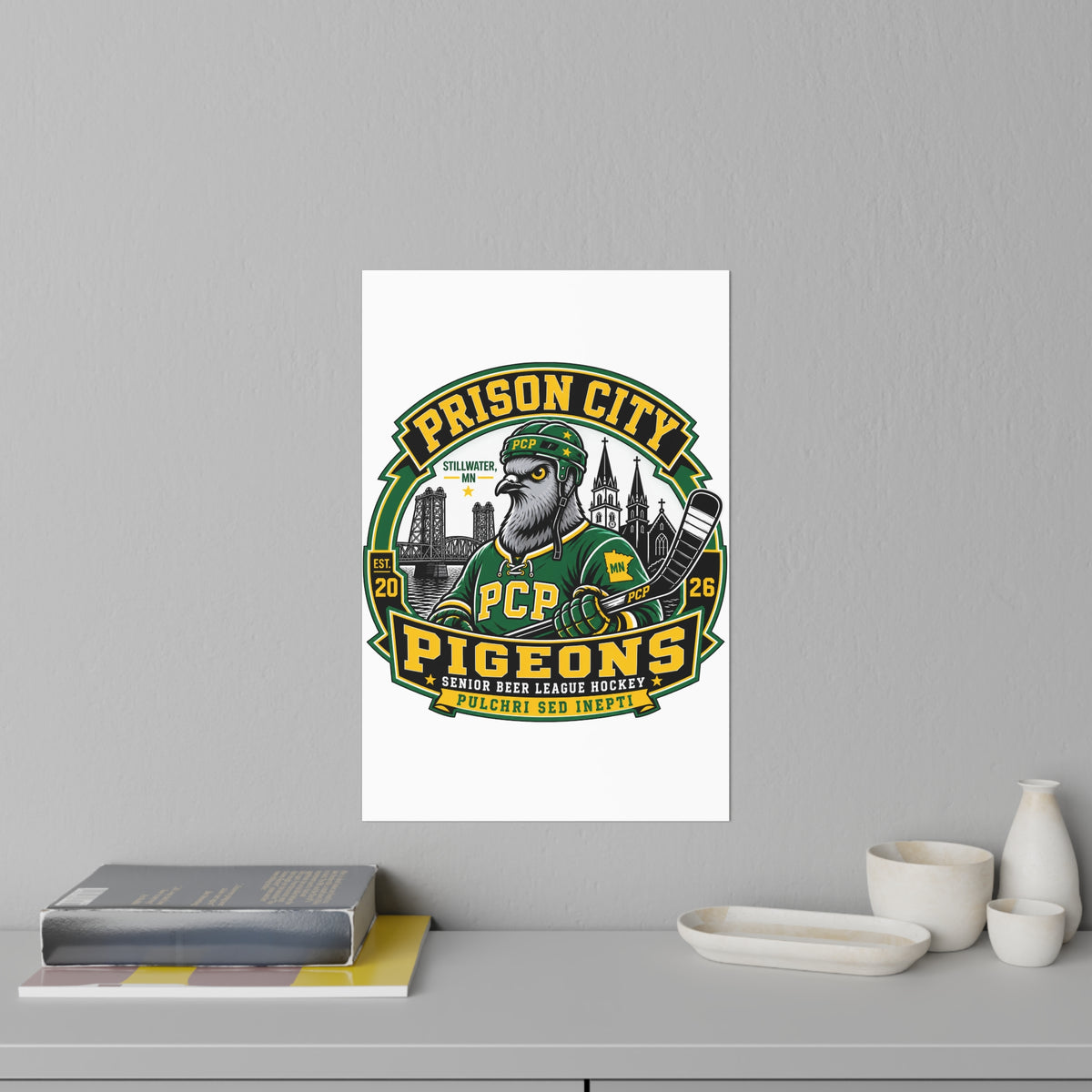 Prison City Pigeons Hockey Wall Decal — Vintage Sports Team Logo Decor