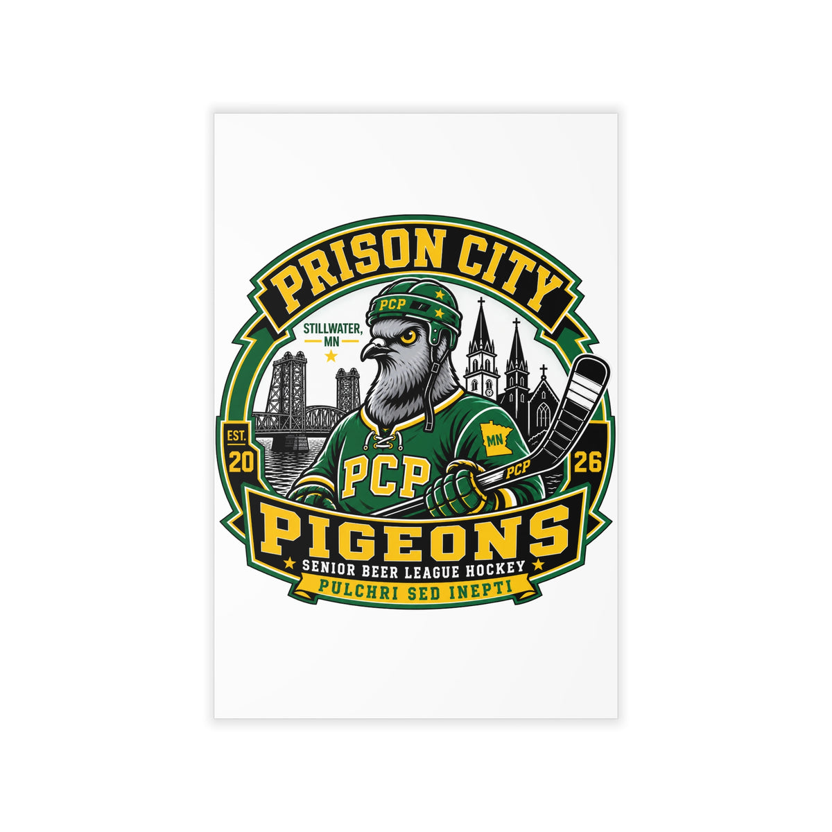 Prison City Pigeons Hockey Wall Decal — Vintage Sports Team Logo Decor