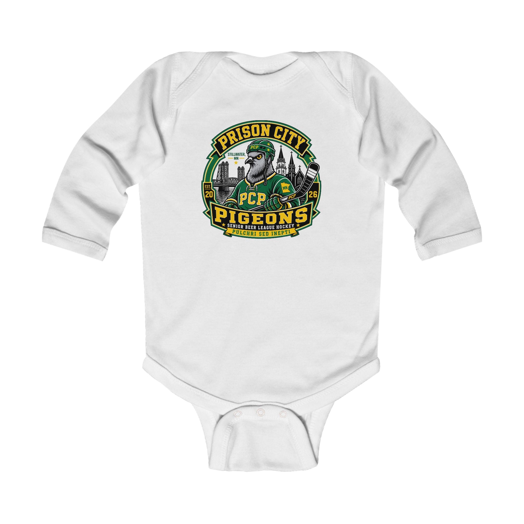 Infant Bodysuit - 'Prison City Pigeons' Graphic Baby Onesie (Long Sleeve)