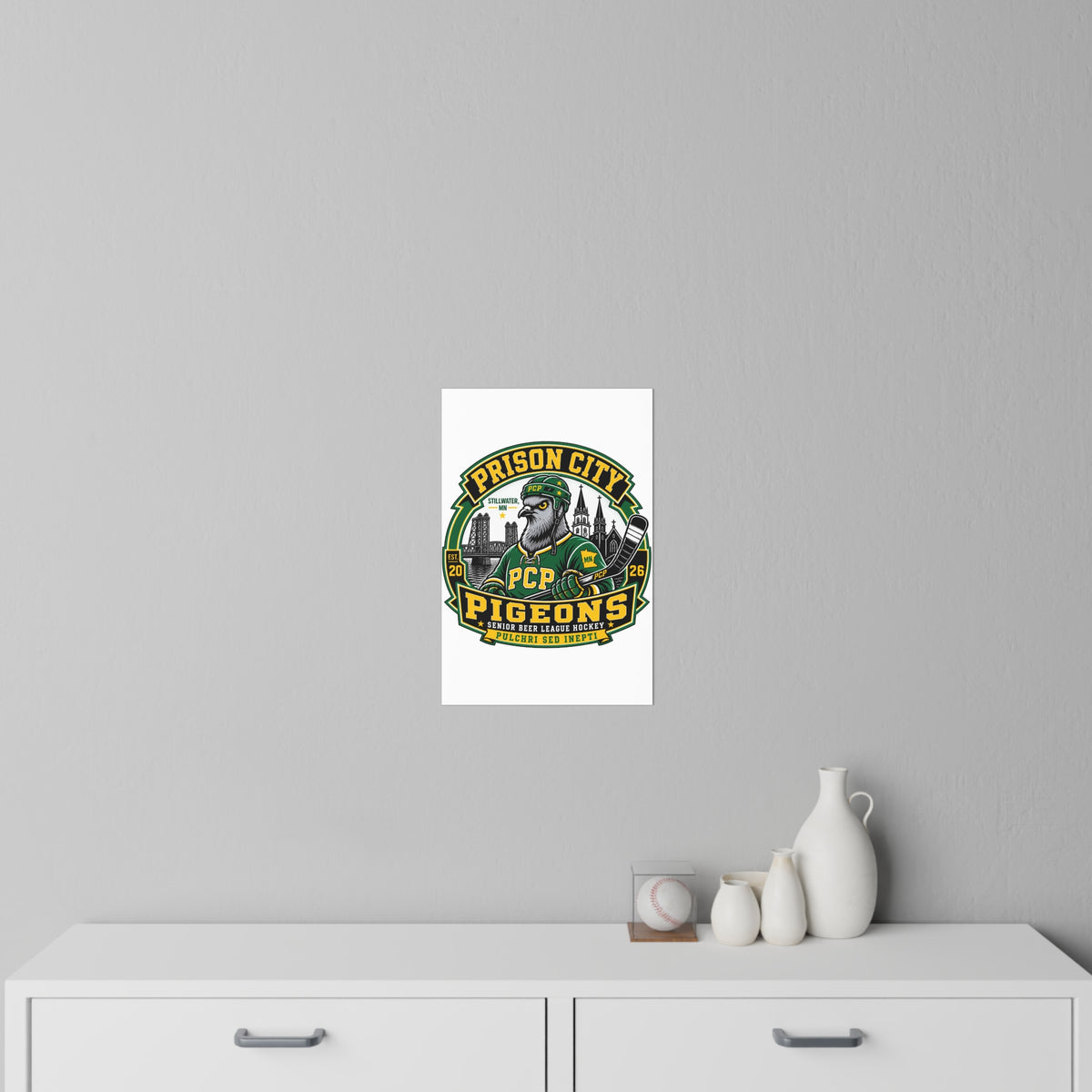 Prison City Pigeons Hockey Wall Decal — Vintage Sports Team Logo Decor