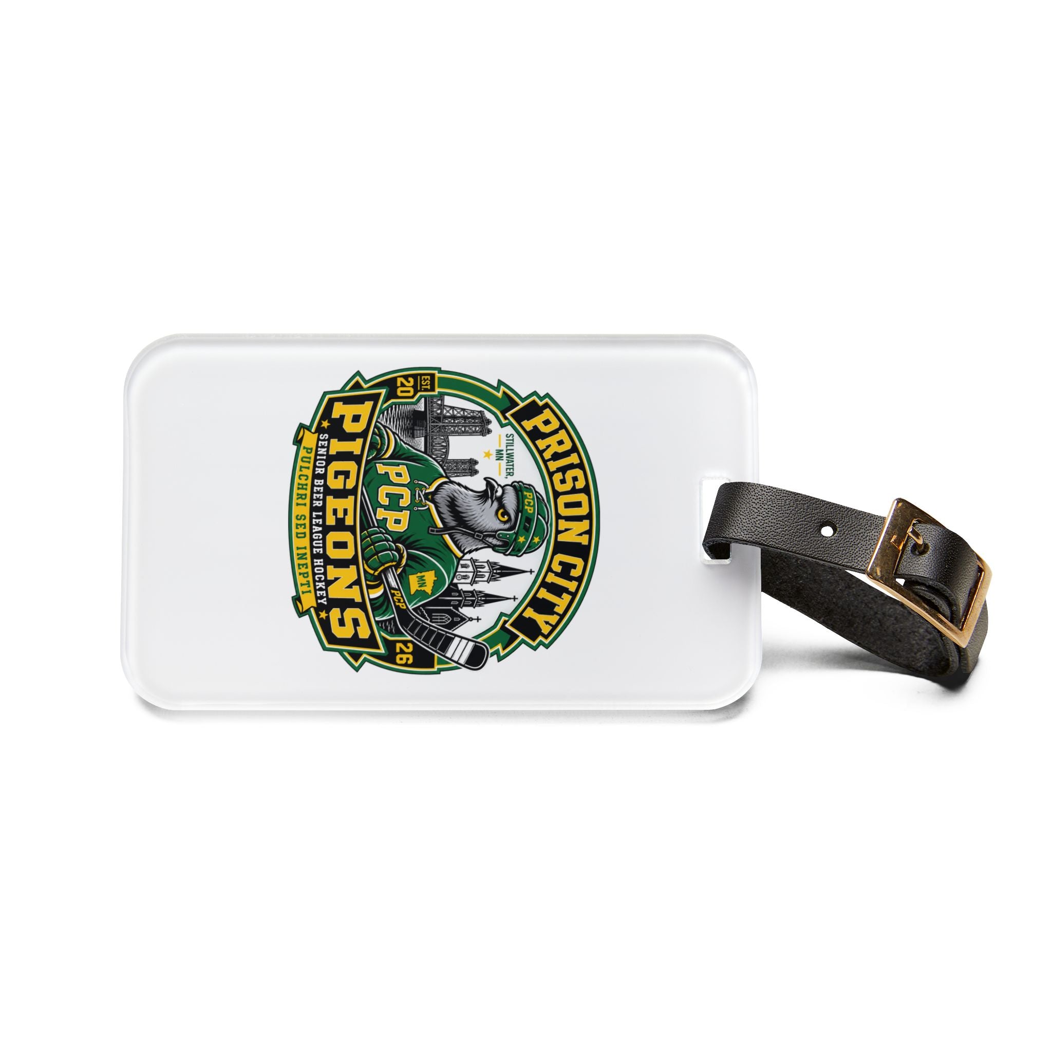 Prison City Pigeons Hockey Bag Tag — Sports Team Travel ID
