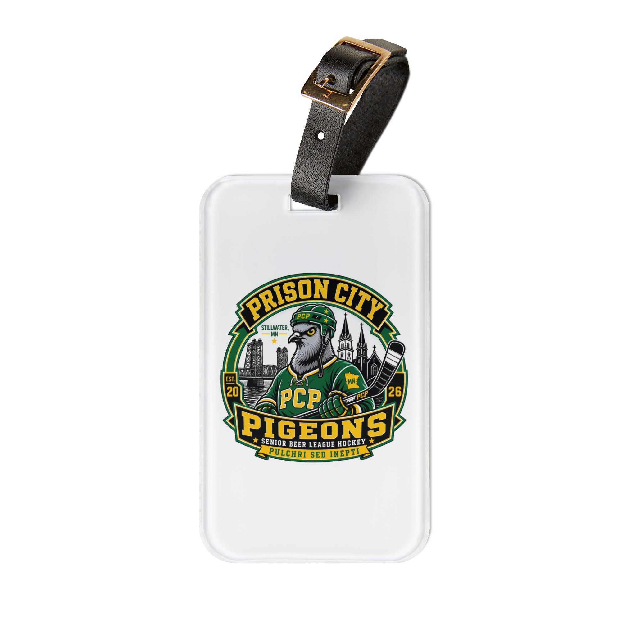 Prison City Pigeons Hockey Bag Tag — Sports Team Travel ID