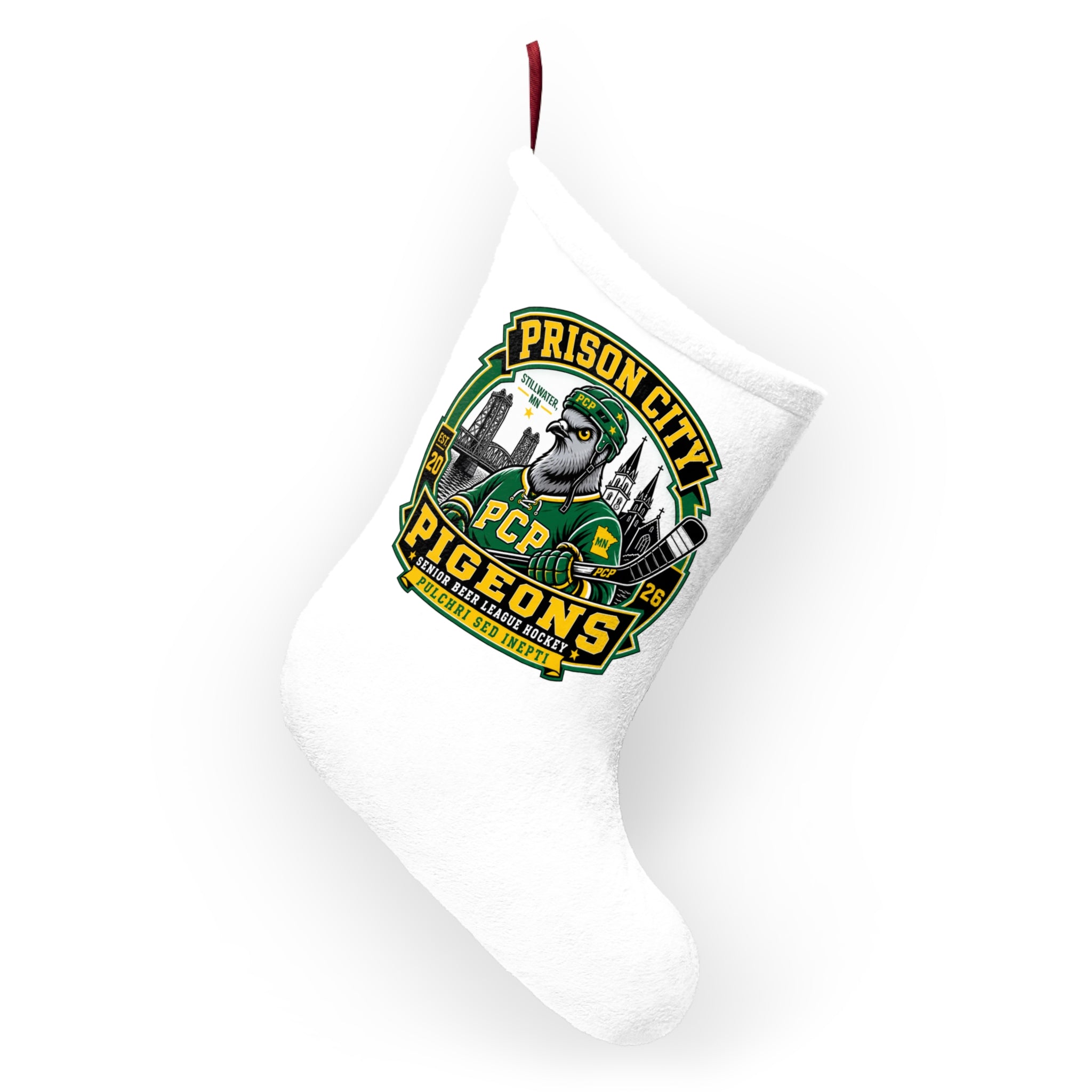 Pigeon Hockey Christmas Stocking – Prison City Pigeons Team Logo
