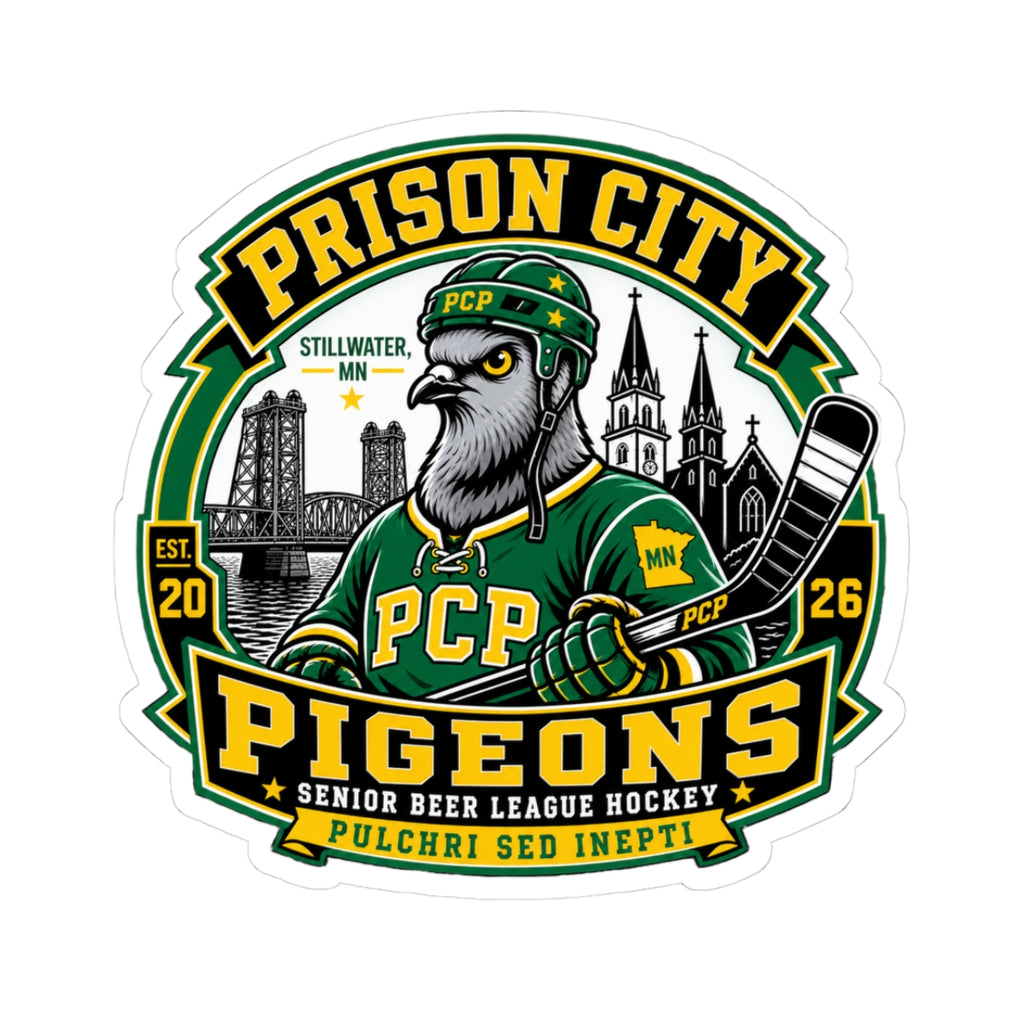 Prison City Pigeons Hockey Team Crest Die-Cut Sticker
