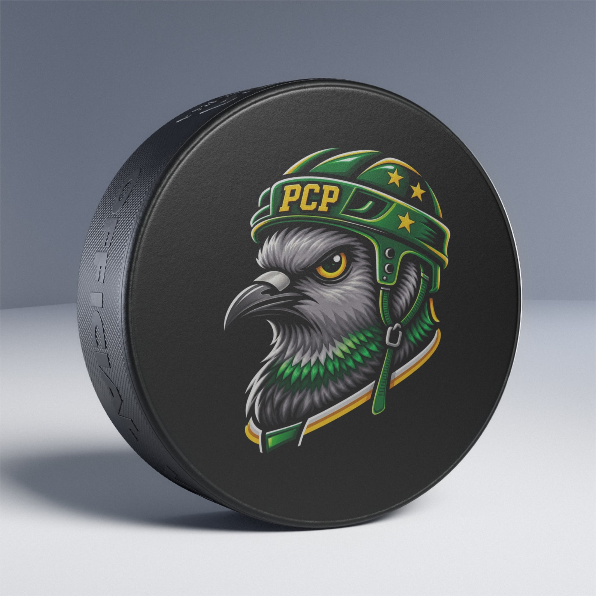 Hockey Puck — Pigeon Helmet Logo (PCP)