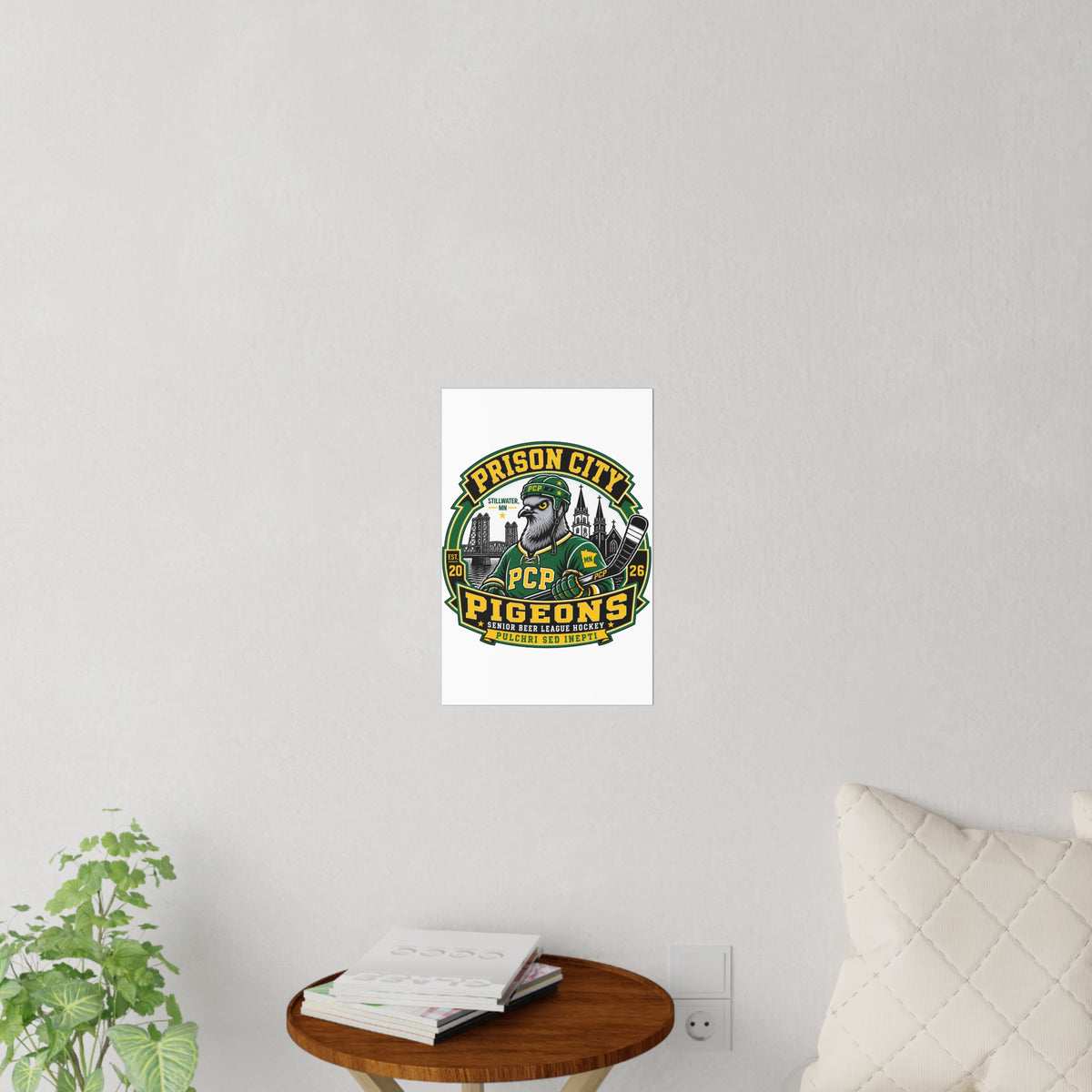Prison City Pigeons Hockey Wall Decal — Vintage Sports Team Logo Decor